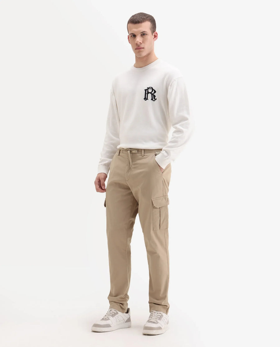 Rare Rabbit Men's Nobon Beige Cotton Plain Regular Fit Trouser
