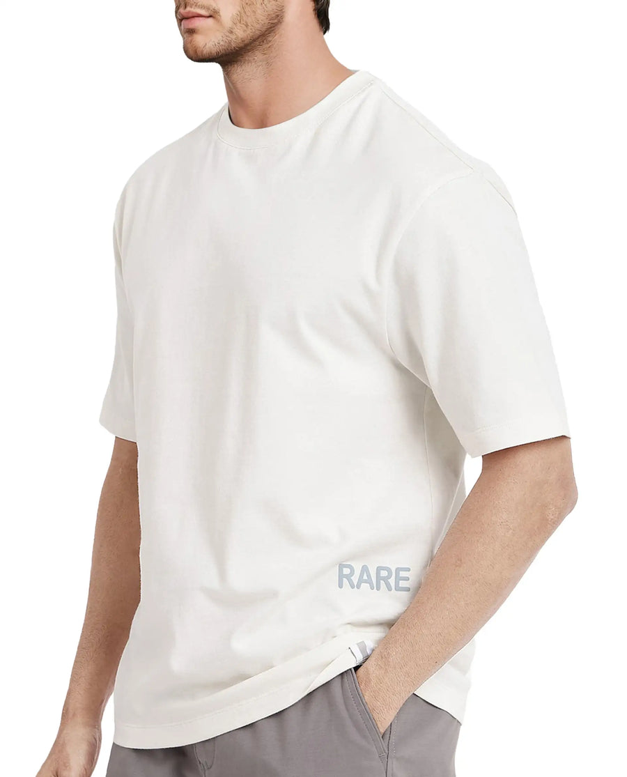 Rare Rabbit Men's Nobs Off White Cotton Graphic Print Oversized Fit Half Sleeve Crew Neck T-Shirt