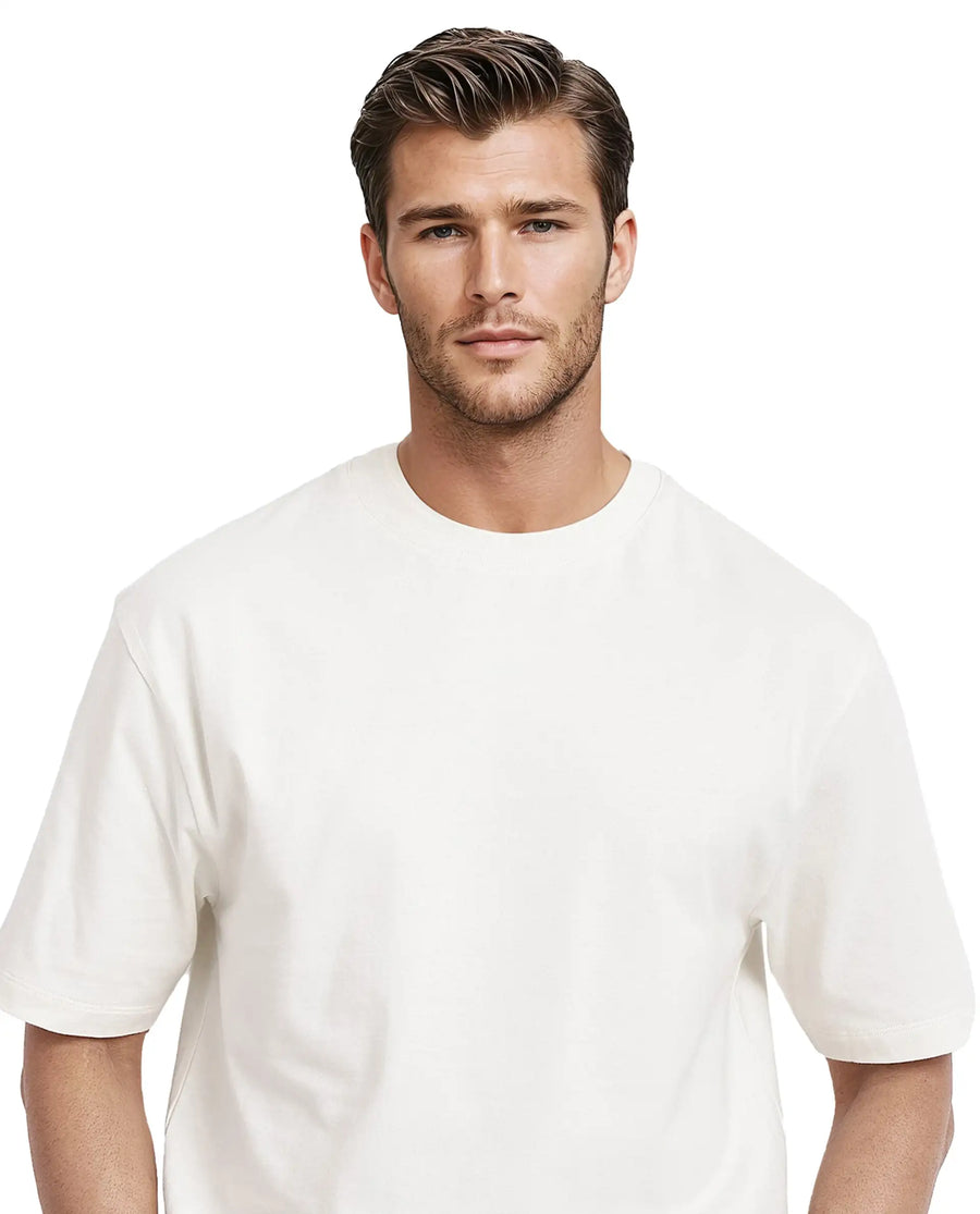 Rare Rabbit Men's Nobs Off White Cotton Graphic Print Oversized Fit Half Sleeve Crew Neck T-Shirt