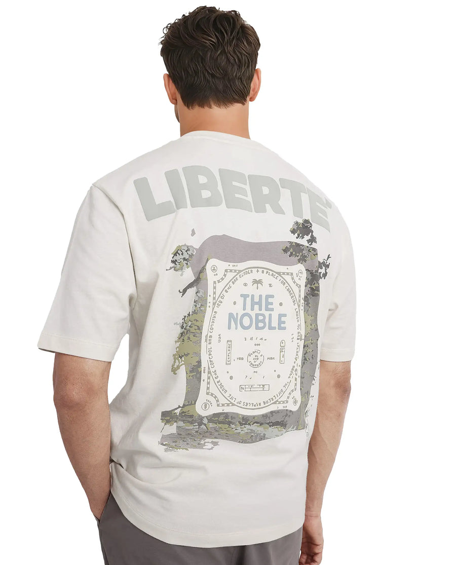 Rare Rabbit Men's Nobs Off White Cotton Graphic Print Oversized Fit Half Sleeve Crew Neck T-Shirt