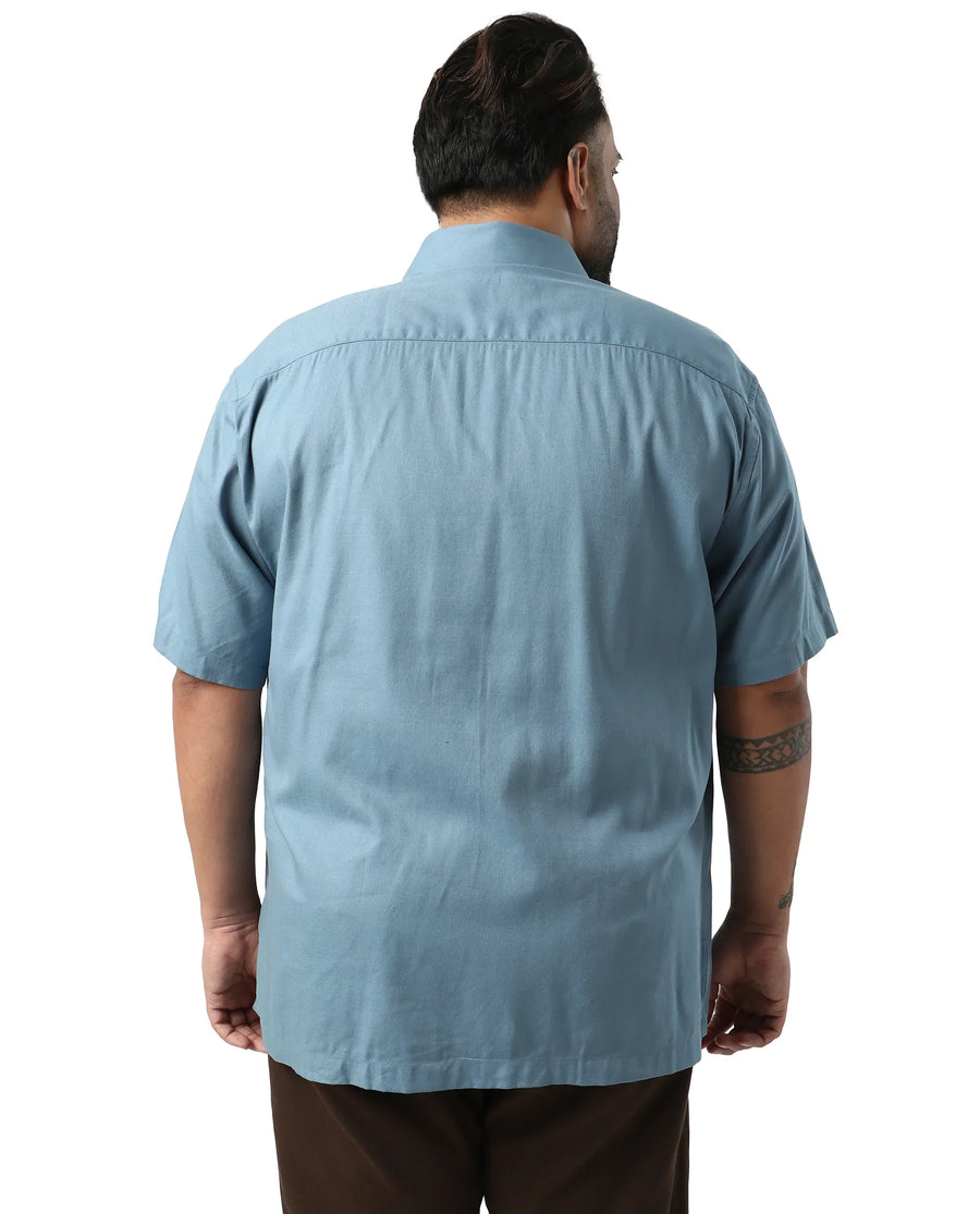 Rare Rabbit Men's Noel Big Light Petrol Cotton Fabric Short Sleeve Collared Neck Button Closure Plain Shirt