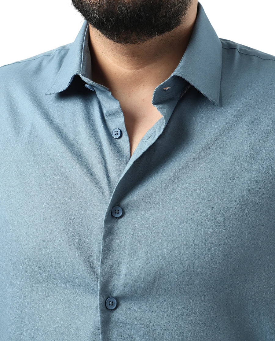 Rare Rabbit Men's Noel Big Light Petrol Cotton Fabric Short Sleeve Collared Neck Button Closure Plain Shirt