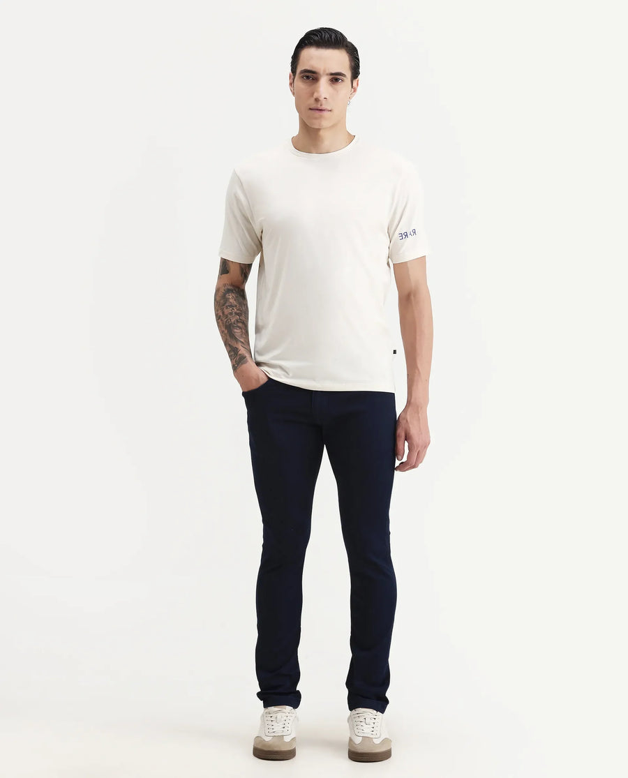 Rare Rabbit Men's Nomo Beige Cotton Blend Monogram Print Regular Fit Half Sleeve Crew Neck T-Shirt