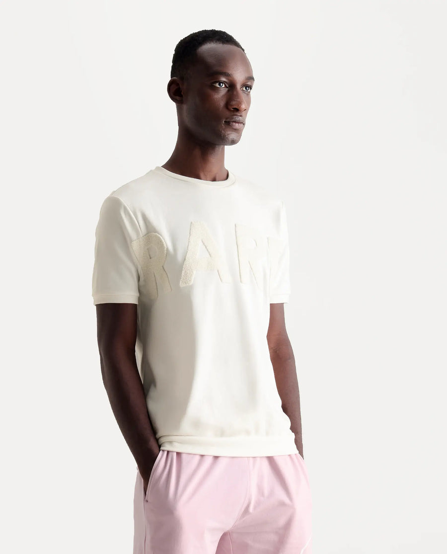 Rare Rabbit Men's Nor-3 Off White Cotton Blend Embroidered Oversized Fit Half Sleeve Crew Neck T-Shirt