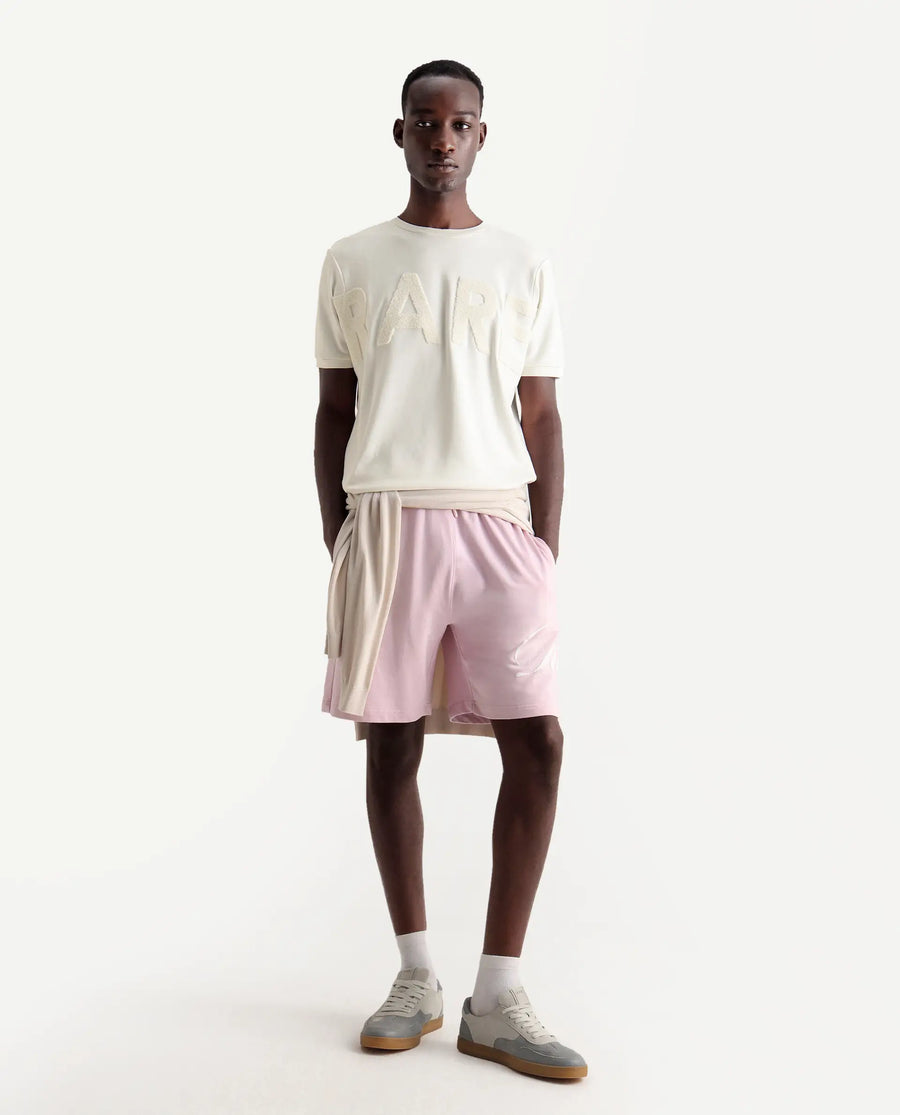 Rare Rabbit Men's Nor-3 Off White Cotton Blend Embroidered Oversized Fit Half Sleeve Crew Neck T-Shirt