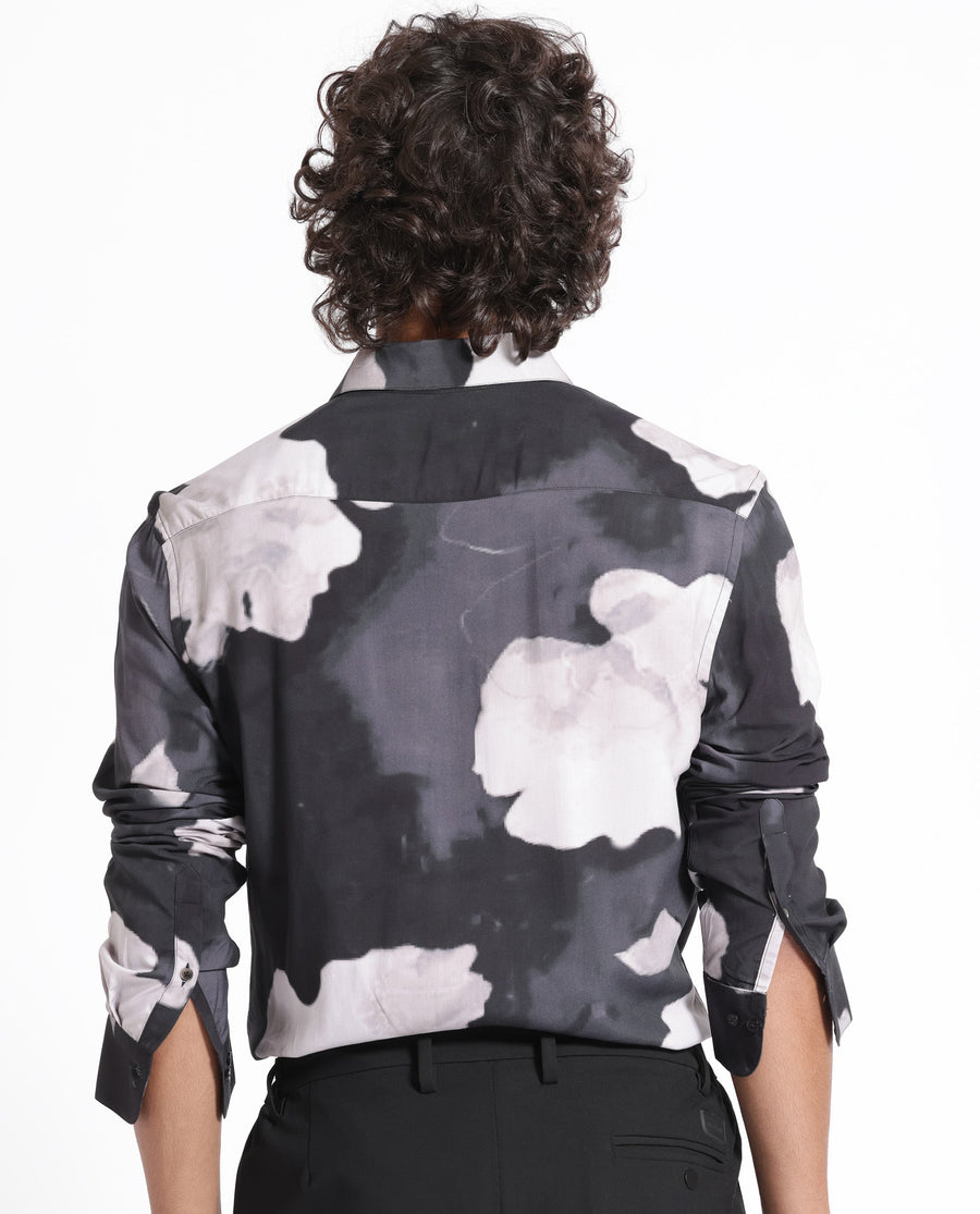 Rare Rabbit Men's Noten Black Viscose Floral Print Regular Fit Full Sleeve Collared Shirt