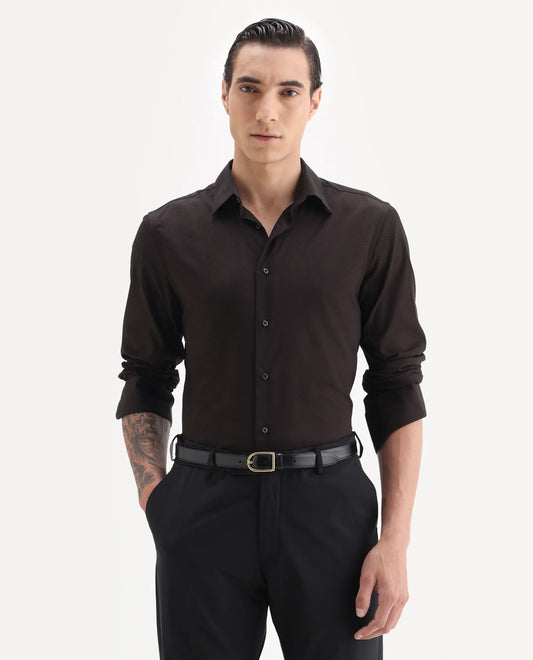 Rare Rabbit Men's Nova Dark Maroon Cotton Fabric Full Sleeve Collared Neck Geometric Print Shirt