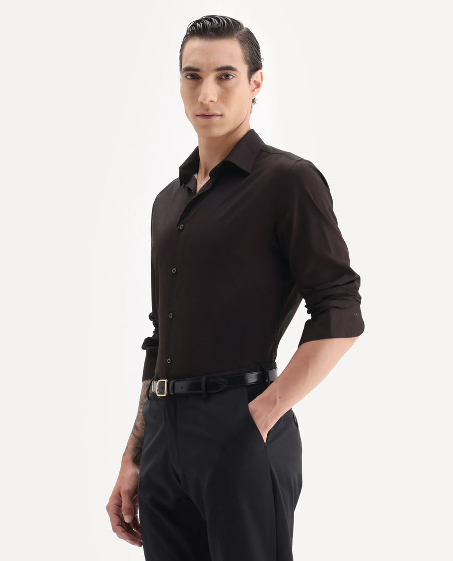 Rare Rabbit Men's Nova Dark Maroon Cotton Fabric Full Sleeve Collared Neck Geometric Print Shirt