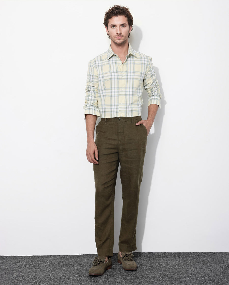 Rare Rabbit Men's Novelo Light Yellow Cotton Checked Print Regular Fit Full Sleeve Collared Shirt