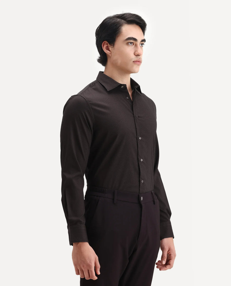 Rare Rabbit Men's Noven Maroon Cotton Geometric Print Regular Fit Full Sleeve Collared Shirt
