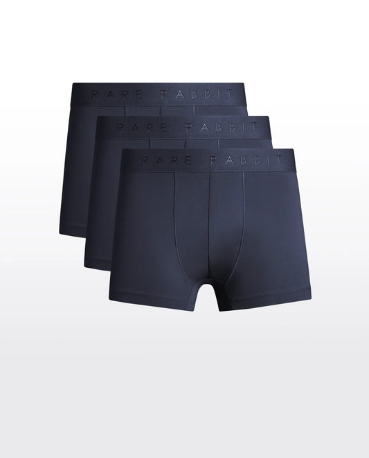 Rare Rabbit Men Now Navy Soft Cotton Stretch Trunks (Pack Of 3)