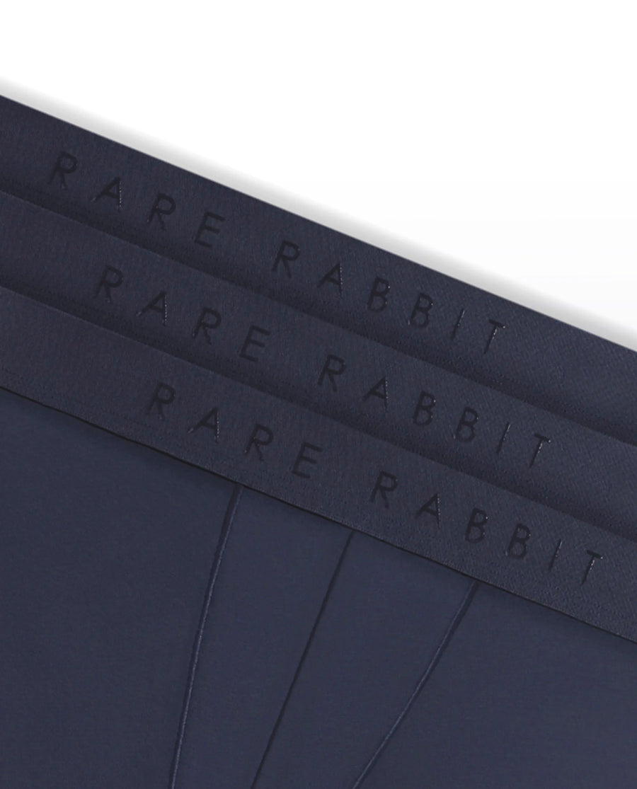 Rare Rabbit Men Now Navy Soft Cotton Stretch Trunks (Pack Of 3)