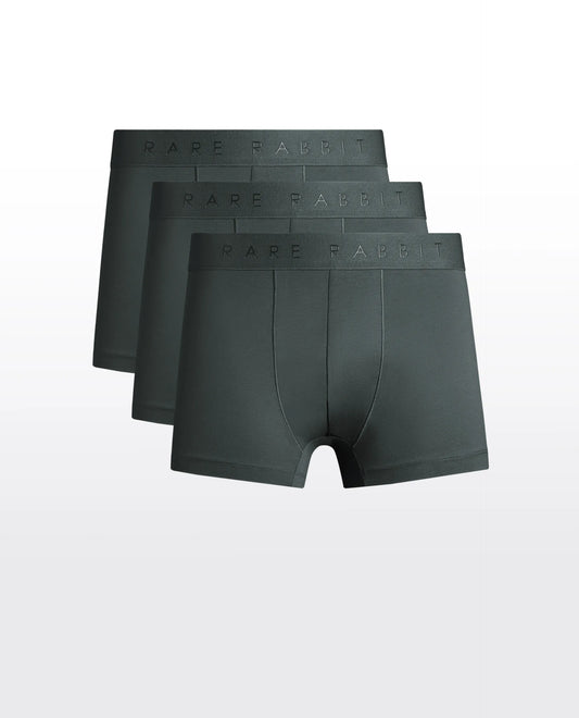 Rare Rabbit Men Now Olive Soft Cotton Stretch Trunks (Pack Of 3)