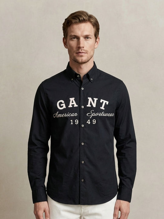 Gant Men Black Printed Regular Fit Pure Cotton Shirt