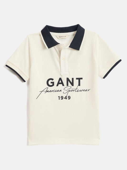 GANT Boys Typography Printed Polo Collar Monochrome Pure Cotton Applique T-shirt
