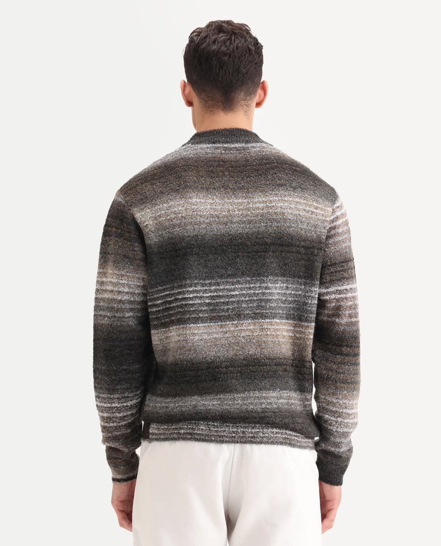 Rare Rabbit Men's Nemot Dark Grey Acrylic Colorblock Regular Fit Full Sleeve Crew Neck Sweater