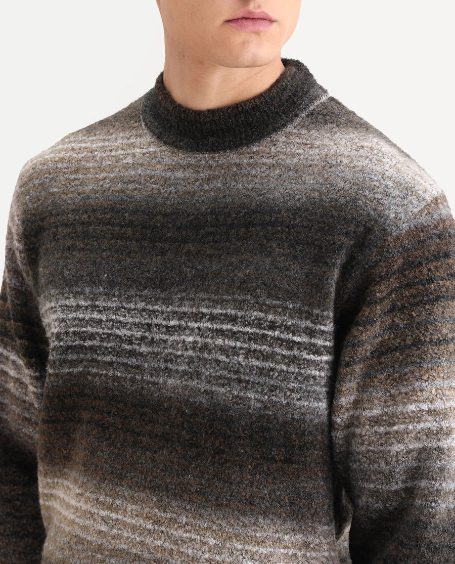 Rare Rabbit Men's Nemot Dark Grey Acrylic Colorblock Regular Fit Full Sleeve Crew Neck Sweater