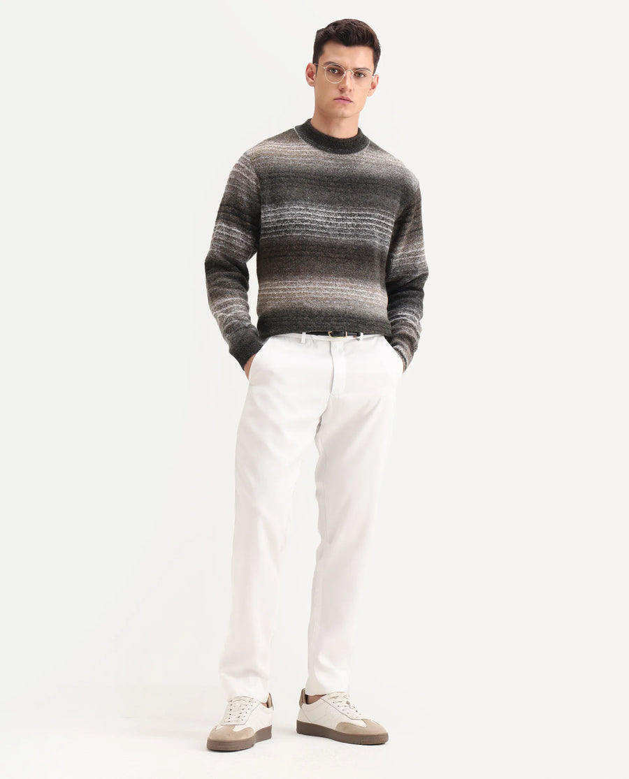 Rare Rabbit Men's Nemot Dark Grey Acrylic Colorblock Regular Fit Full Sleeve Crew Neck Sweater