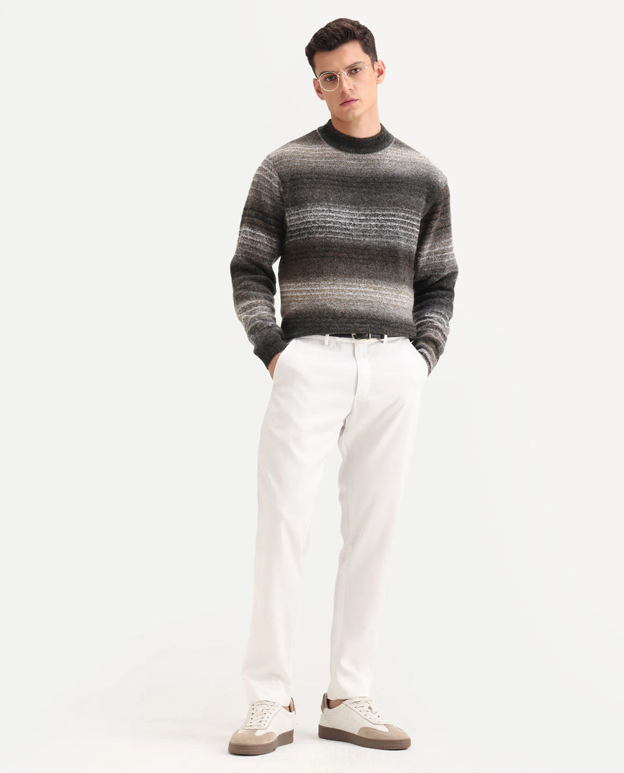 Rare Rabbit Men's Nemot Dark Grey Acrylic Colorblock Regular Fit Full Sleeve Crew Neck Sweater