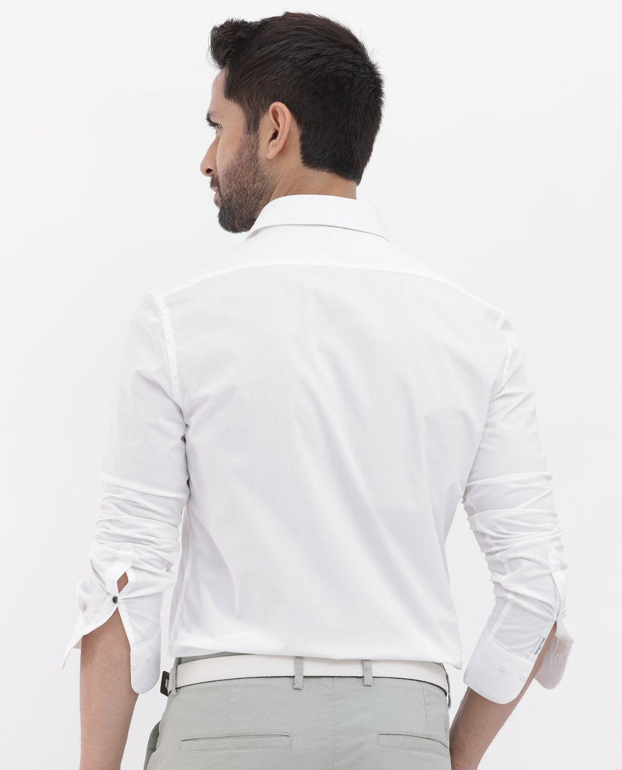 Rare Rabbit Men's Neutron 8 White Cotton Plain Regular Fit Full Sleeve Collared Shirt