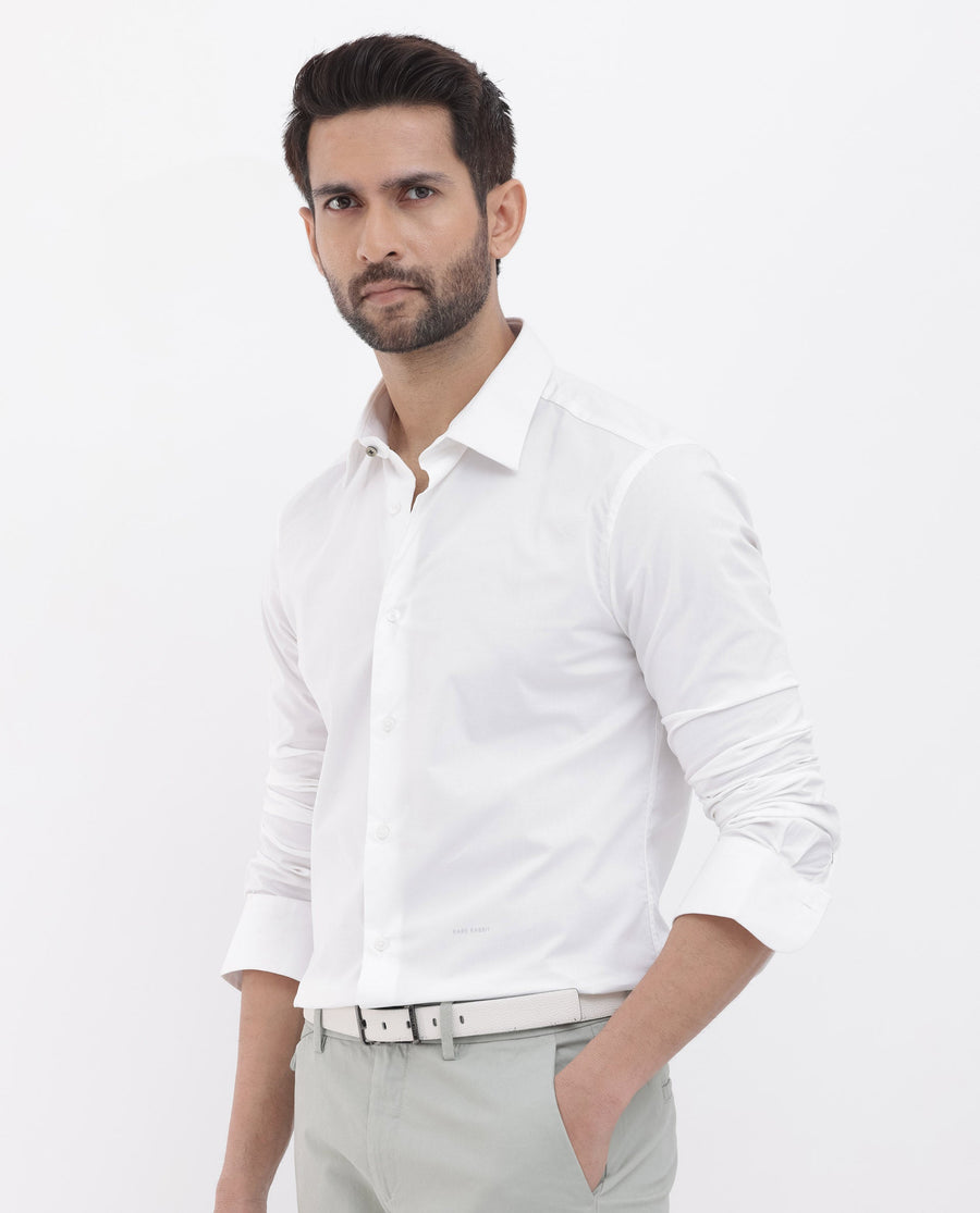 Rare Rabbit Men's Neutron 8 White Cotton Plain Regular Fit Full Sleeve Collared Shirt