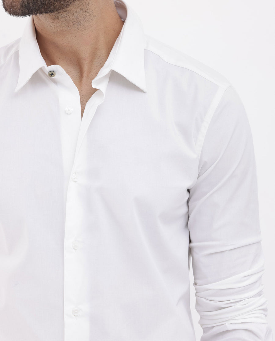 Rare Rabbit Men's Neutron 8 White Cotton Plain Regular Fit Full Sleeve Collared Shirt
