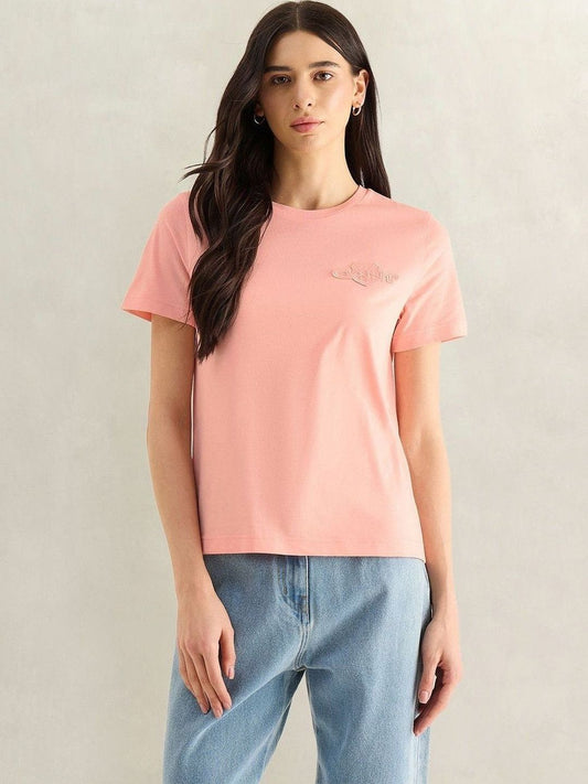 Gant Women Pink Solid Regular Fit Shield T-Shirt
