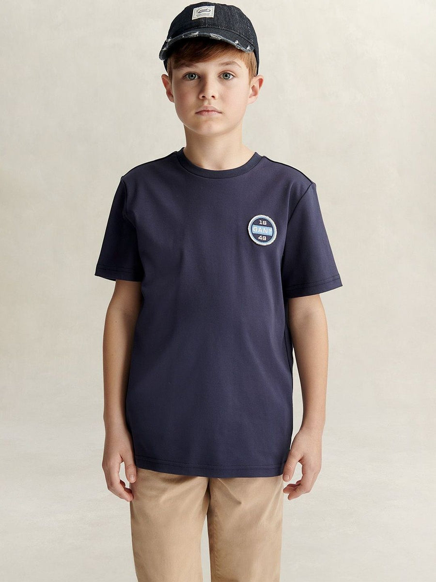 Gant Boys Navy Blue Printed Relaxed Fit Pure Cotton T-Shirt