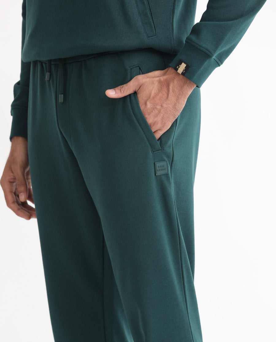 Rare Rabbit Men's Oza Dark Green Cotton Plain Regular Fit Jogers