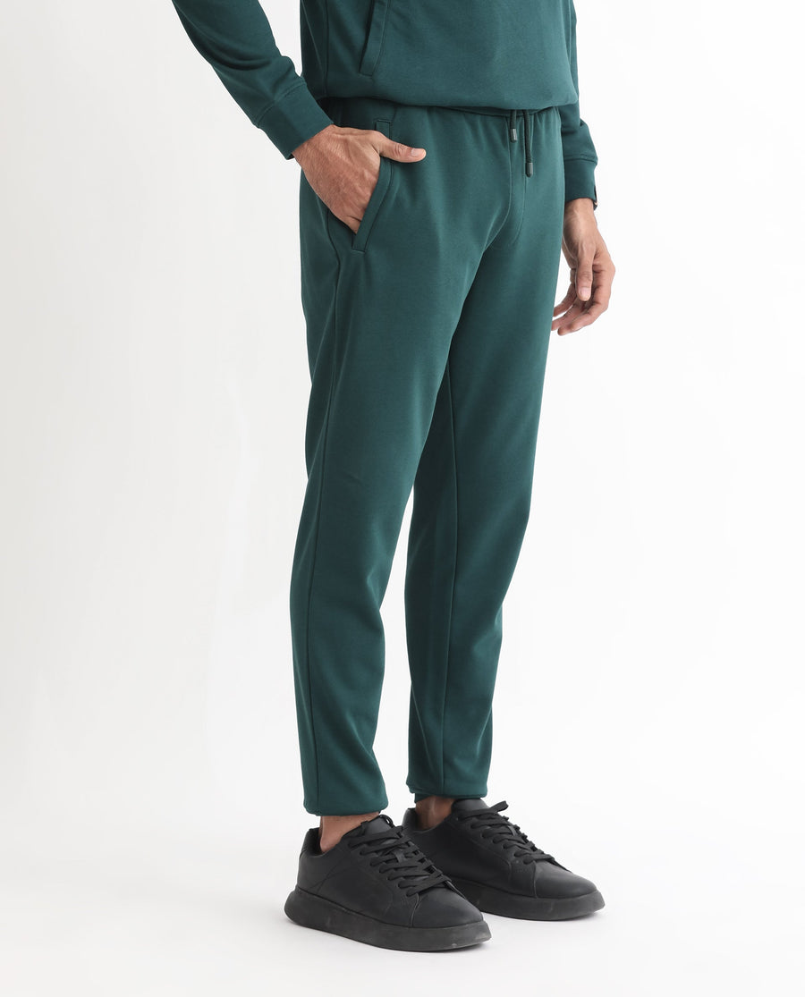 Rare Rabbit Men's Oza Dark Green Cotton Plain Regular Fit Jogers