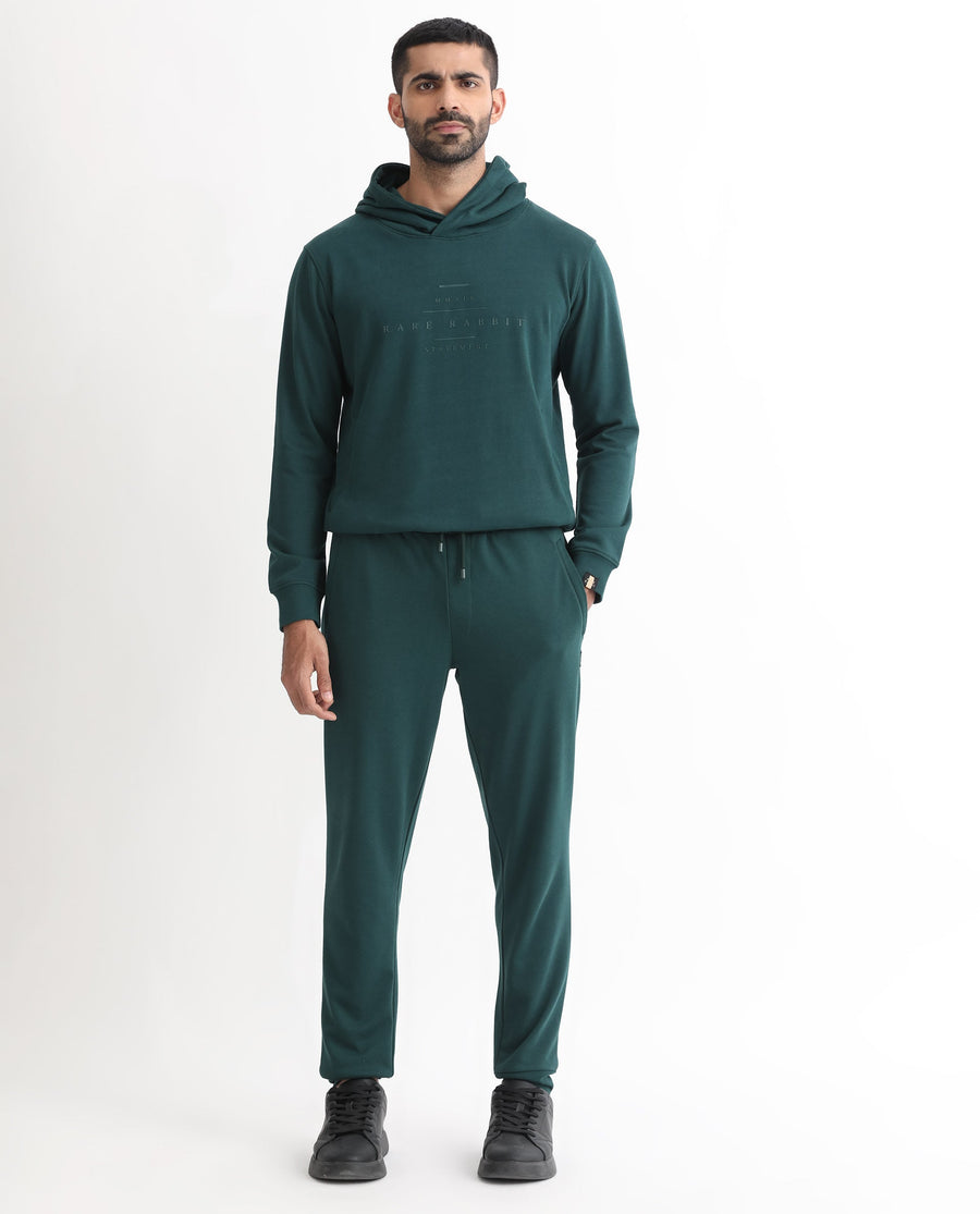 Rare Rabbit Men's Oza Dark Green Cotton Plain Regular Fit Jogers