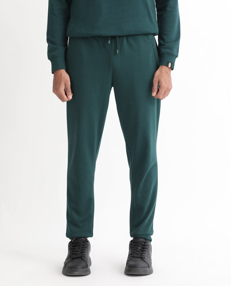 Rare Rabbit Men's Oza Dark Green Cotton Plain Regular Fit Jogers
