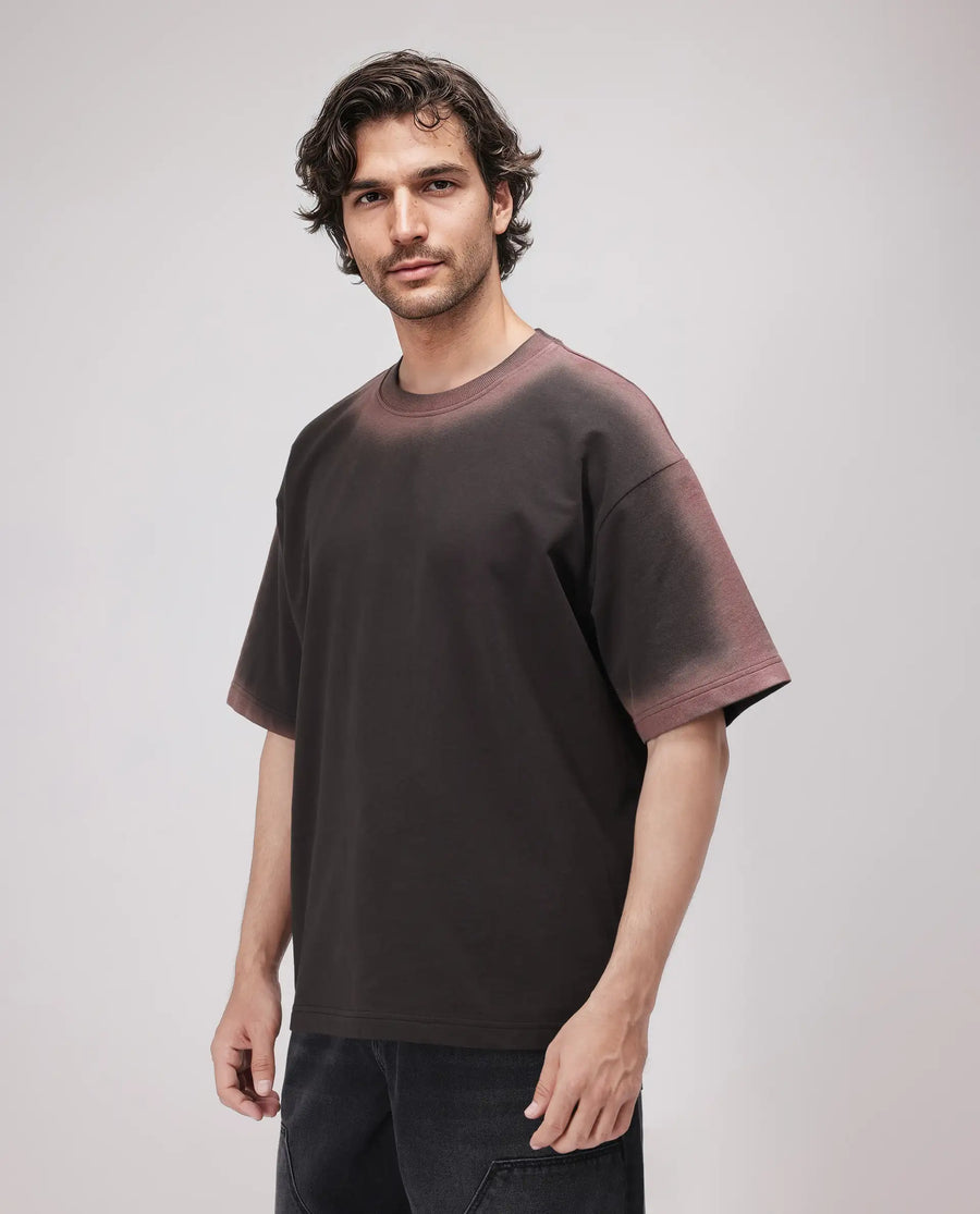 Rare Rabbit Men's Oako Dark Brown Cotton Hd Print Oversized Fit Half Sleeve Crew Neck T-Shirt
