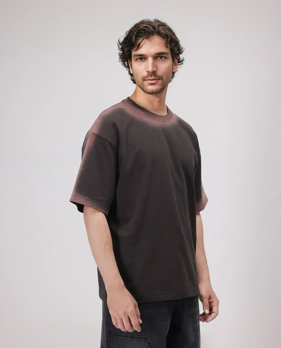 Rare Rabbit Men's Oako Dark Brown Cotton Hd Print Oversized Fit Half Sleeve Crew Neck T-Shirt
