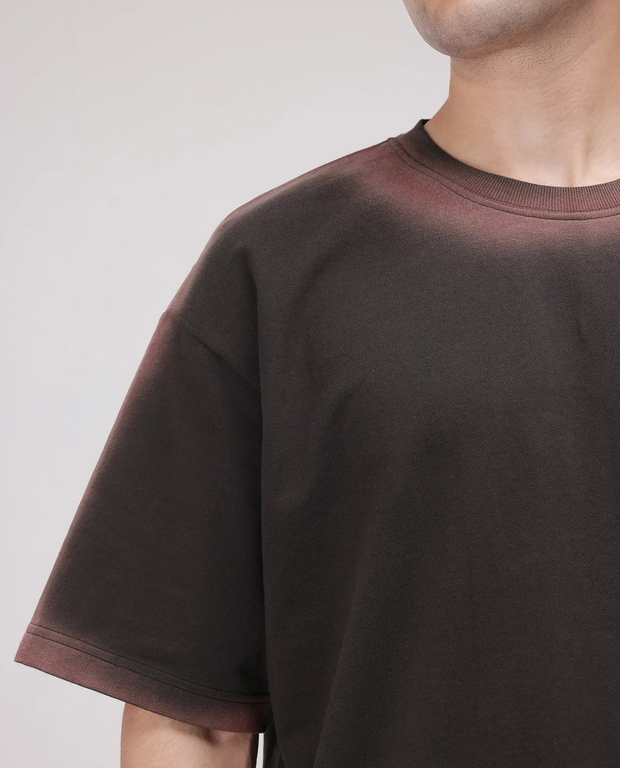 Rare Rabbit Men's Oako Dark Brown Cotton Hd Print Oversized Fit Half Sleeve Crew Neck T-Shirt