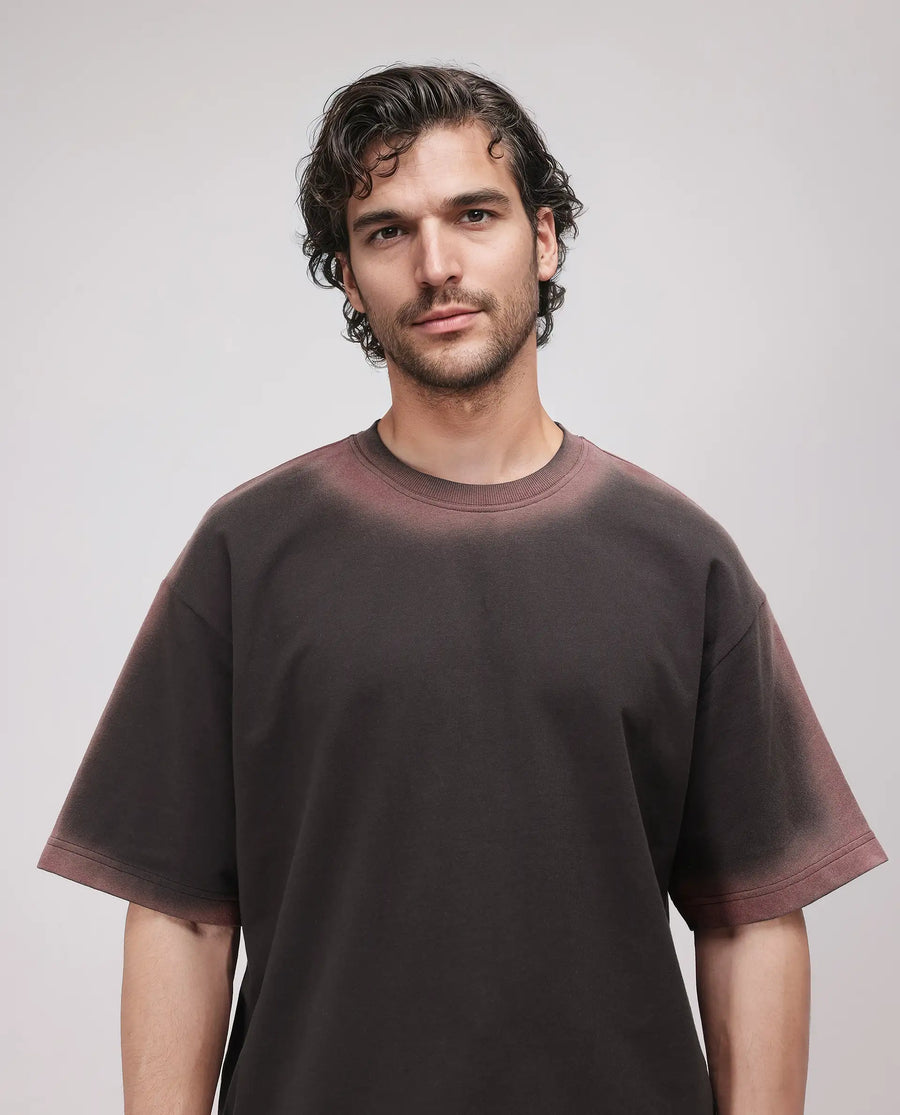 Rare Rabbit Men's Oako Dark Brown Cotton Hd Print Oversized Fit Half Sleeve Crew Neck T-Shirt