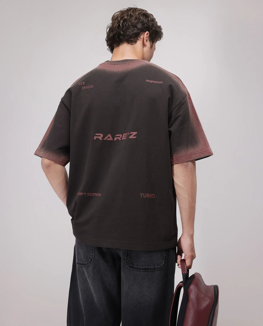 Rare Rabbit Men's Oako Dark Brown Cotton Hd Print Oversized Fit Half Sleeve Crew Neck T-Shirt