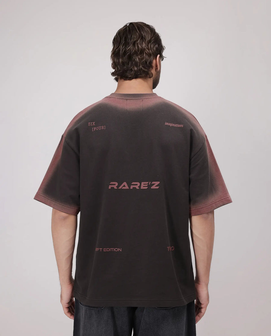 Rare Rabbit Men's Oako Dark Brown Cotton Hd Print Oversized Fit Half Sleeve Crew Neck T-Shirt