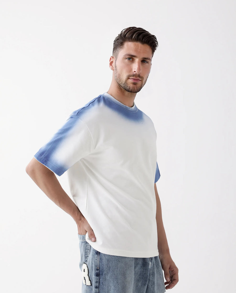 Rare Rabbit Men's Oako Off White Cotton Hd Print Oversized Fit Half Sleeve Crew Neck T-Shirt
