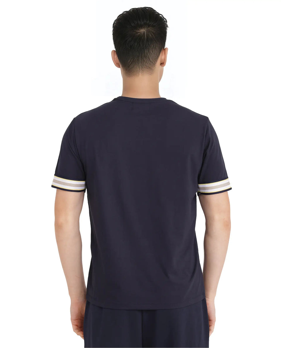 Rare Rabbit Men's Oblee Navy Cotton Blend Plain Relaxed Fit Half Sleeve Crew Neck T-Shirt