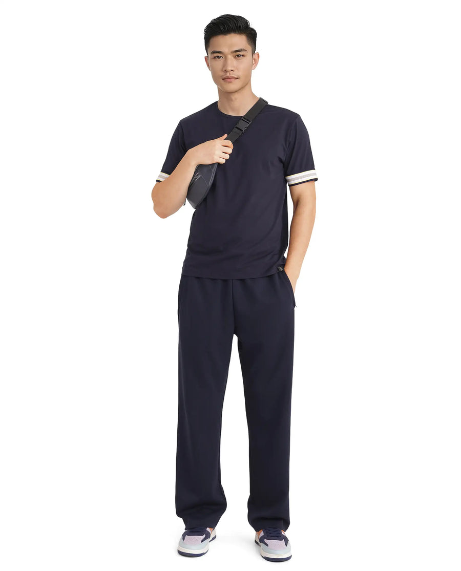 Rare Rabbit Men's Oblee Navy Cotton Blend Plain Relaxed Fit Half Sleeve Crew Neck T-Shirt