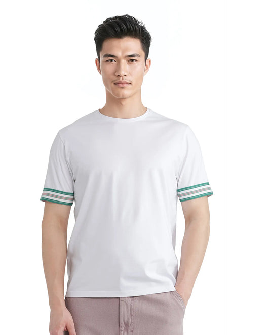 Rare Rabbit Men's Oblee White Cotton Blend Plain Relaxed Fit Half Sleeve Crew Neck T-Shirt