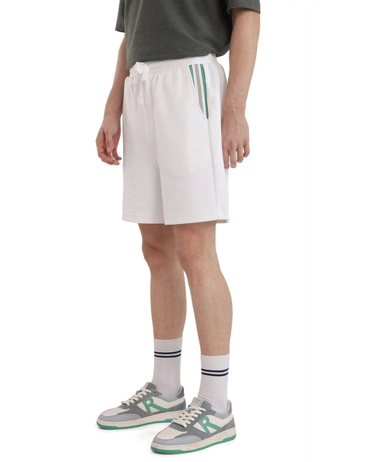 Rare Rabbit Men's Obl White Cotton Blend Plain Relaxed Fit Shorts