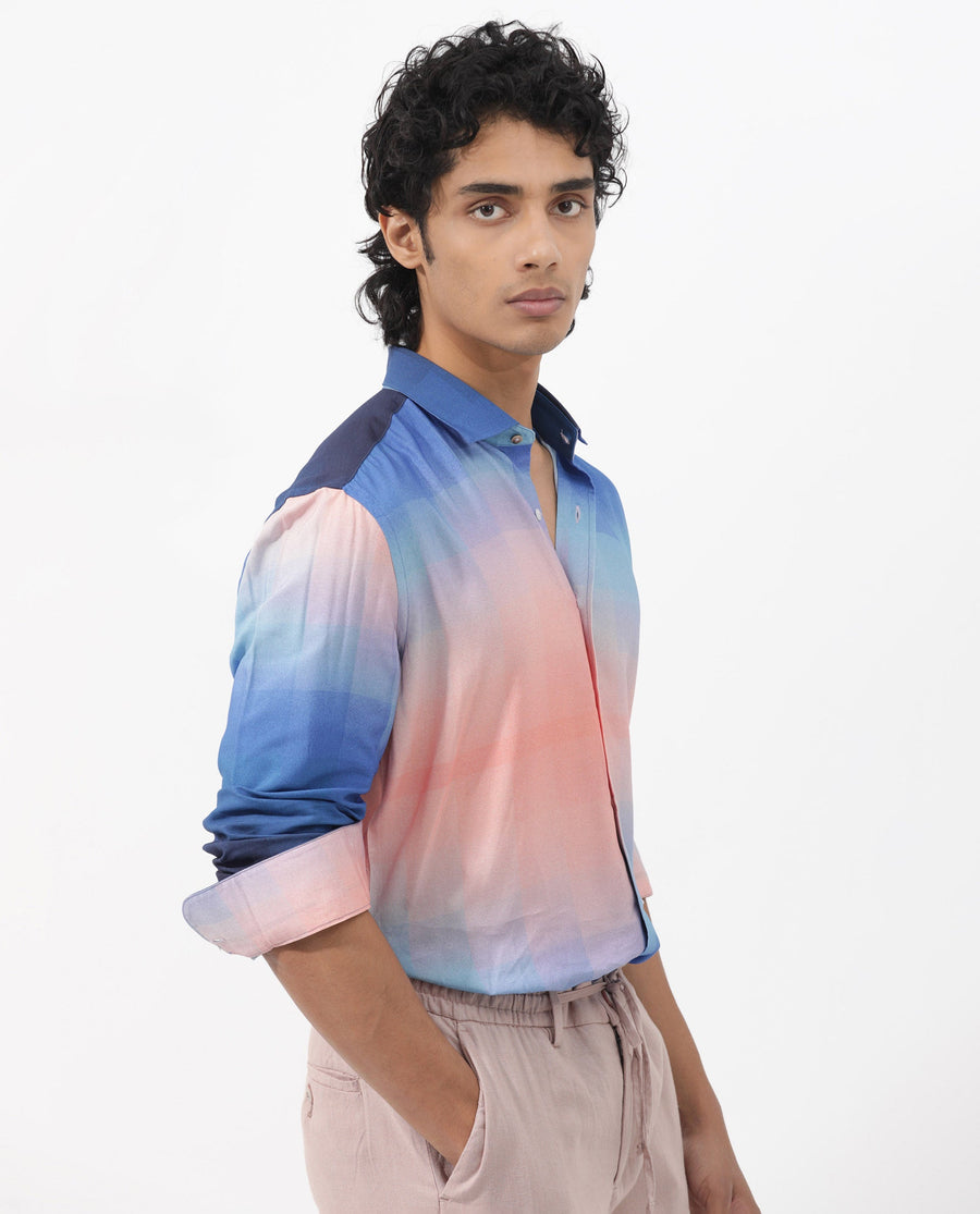 Rare Rabbit Men's Obroom Light Pink Viscose Ombre Regular Fit Full Sleeve Collared Shirt
