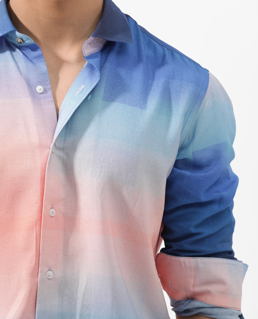 Rare Rabbit Men's Obroom Light Pink Viscose Ombre Regular Fit Full Sleeve Collared Shirt