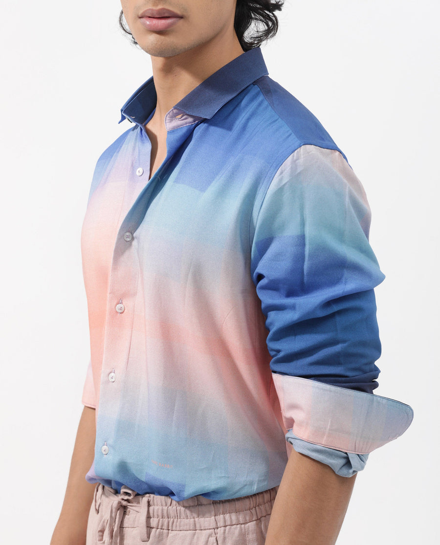 Rare Rabbit Men's Obroom Light Pink Viscose Ombre Regular Fit Full Sleeve Collared Shirt