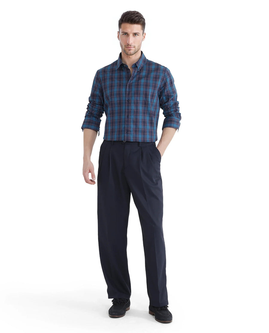 Rare Rabbit Men's Odra Blue Checked Print Boxy Fit Full Sleeve Collared Shirt