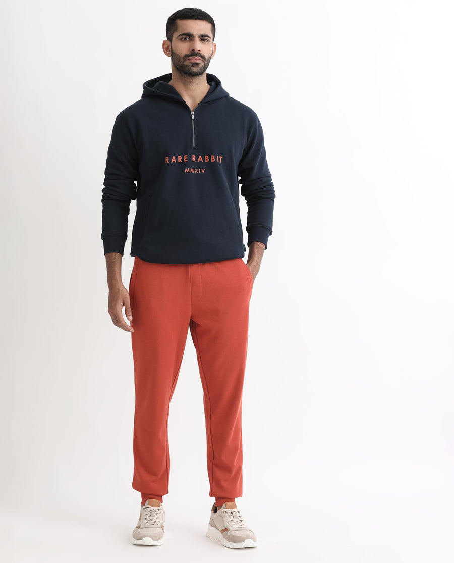 Rare Rabbit Men's Ogano Rust Cotton Plain Regular Fit Joggers