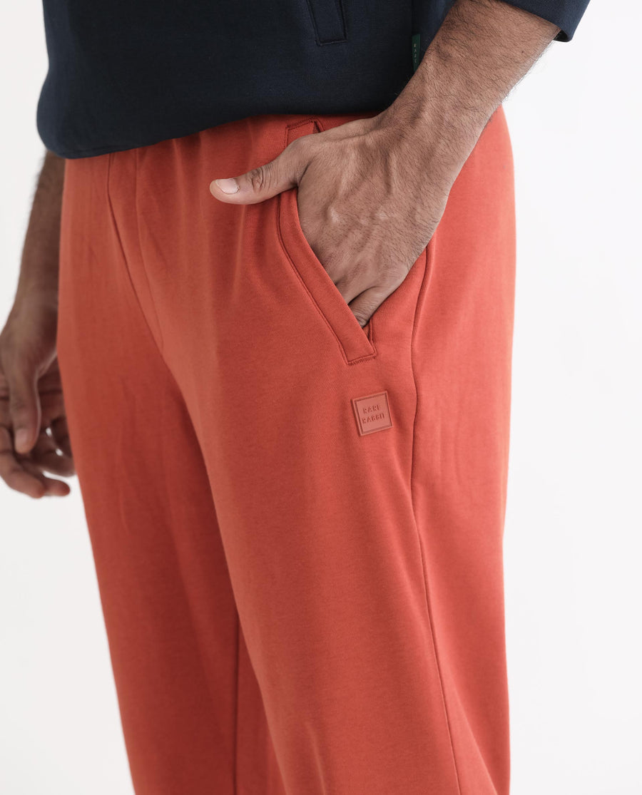 Rare Rabbit Men's Ogano Rust Cotton Plain Regular Fit Joggers
