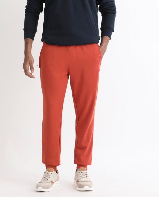 Rare Rabbit Men's Ogano Rust Cotton Plain Regular Fit Joggers